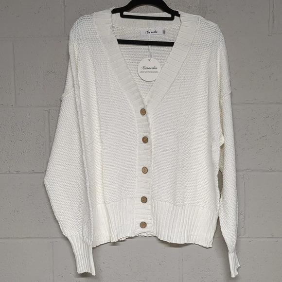 carcilia Sweaters - Women's Oversized Waffle Knit Cardigan Sweater XL White Button Up Sweater NWT